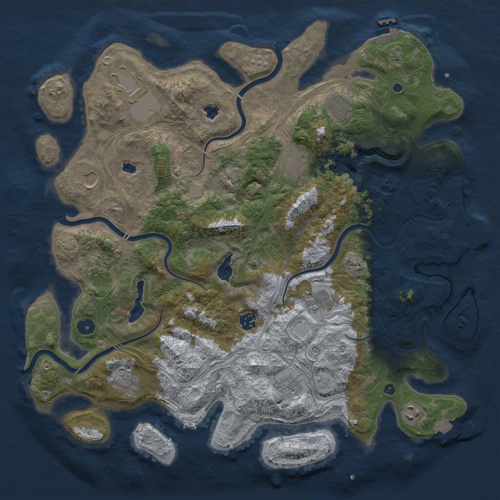 Rust Map: Procedural Map, Size: 4500, Seed: 1228004054, 17 Monuments