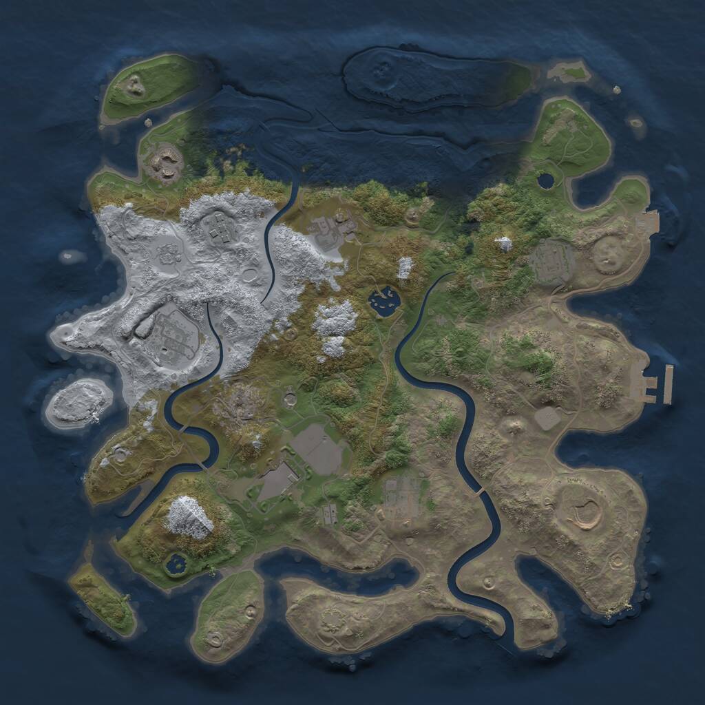 Rust Map: Procedural Map, Size: 3600, Seed: 593653, 14 Monuments