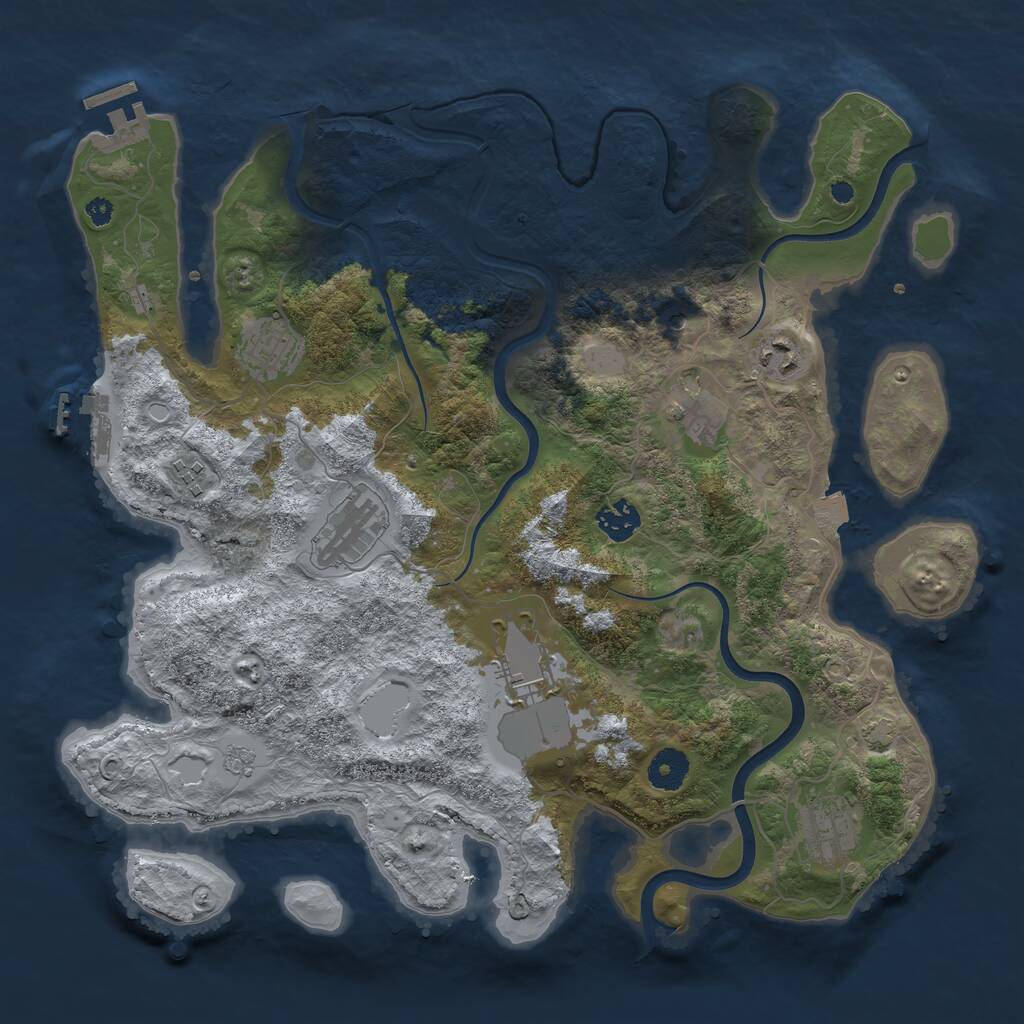Rust Map: Procedural Map, Size: 3750, Seed: 2106034433, 14 Monuments