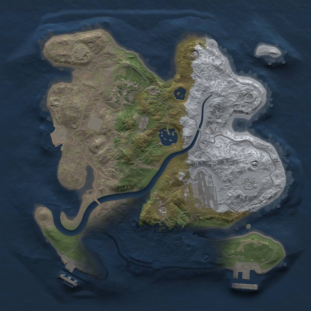 Rust Map: Procedural Map, Size: 2500, Seed: 2131628600, 9 Monuments