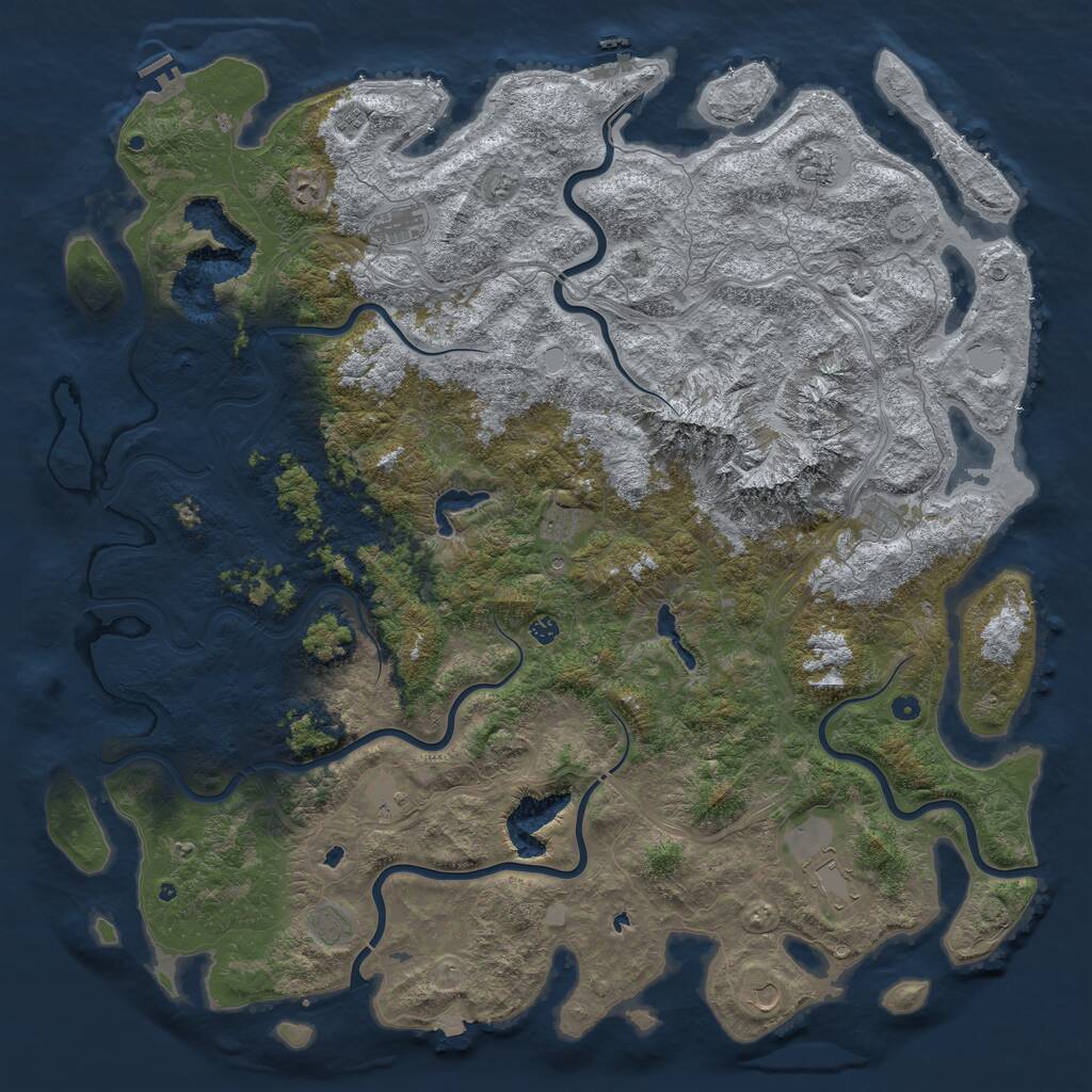 Rust Map: Procedural Map, Size: 6000, Seed: 360643812, 19 Monuments