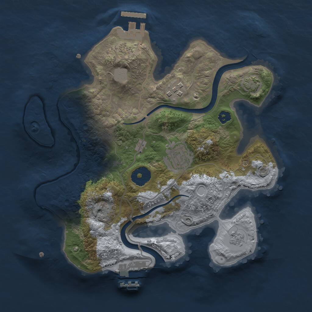 Rust Map: Procedural Map, Size: 2500, Seed: 763916214, 7 Monuments