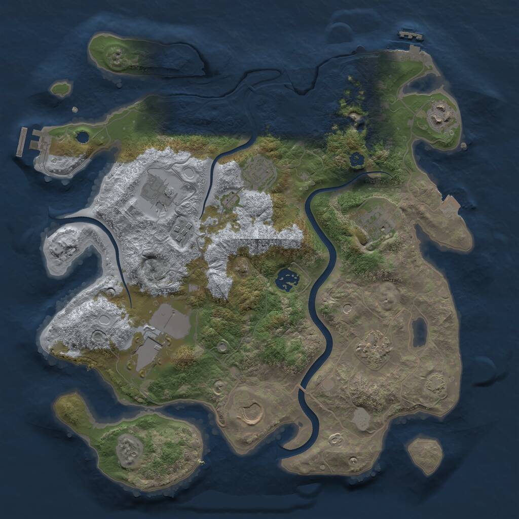 Rust Map: Procedural Map, Size: 3500, Seed: 843627820, 14 Monuments