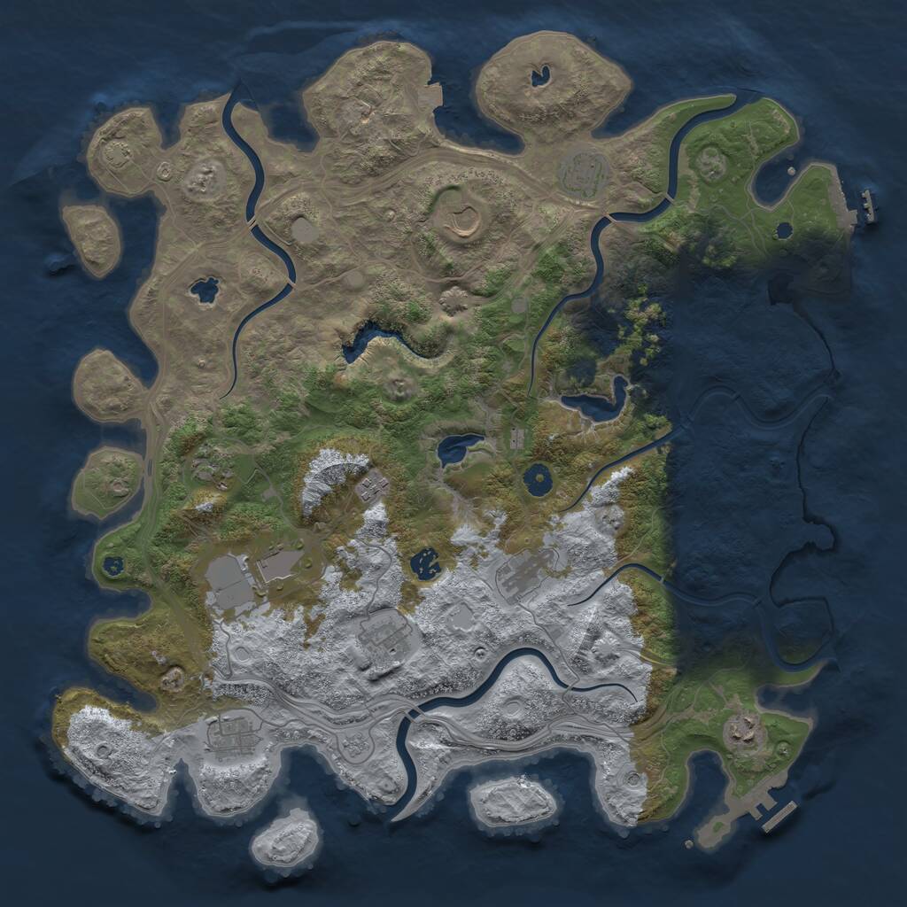 Rust Map: Procedural Map, Size: 4500, Seed: 100444609, 16 Monuments