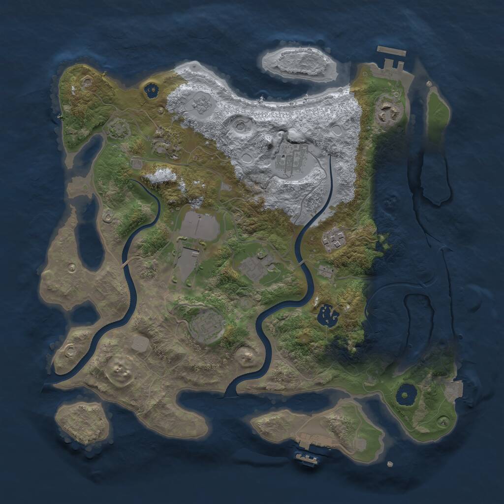 Rust Map: Procedural Map, Size: 3500, Seed: 2028249372, 14 Monuments