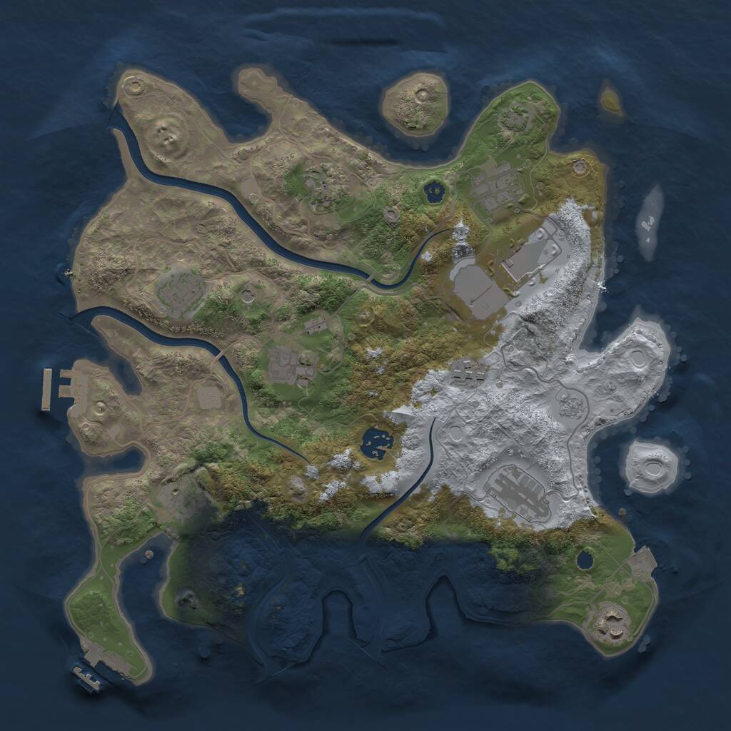 Rust Map: Procedural Map, Size: 3500, Seed: 1369518553, 16 Monuments