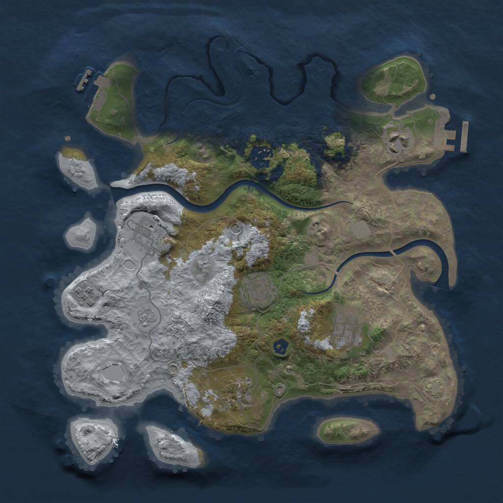Rust Map: Procedural Map, Size: 3250, Seed: 639318000, 13 Monuments