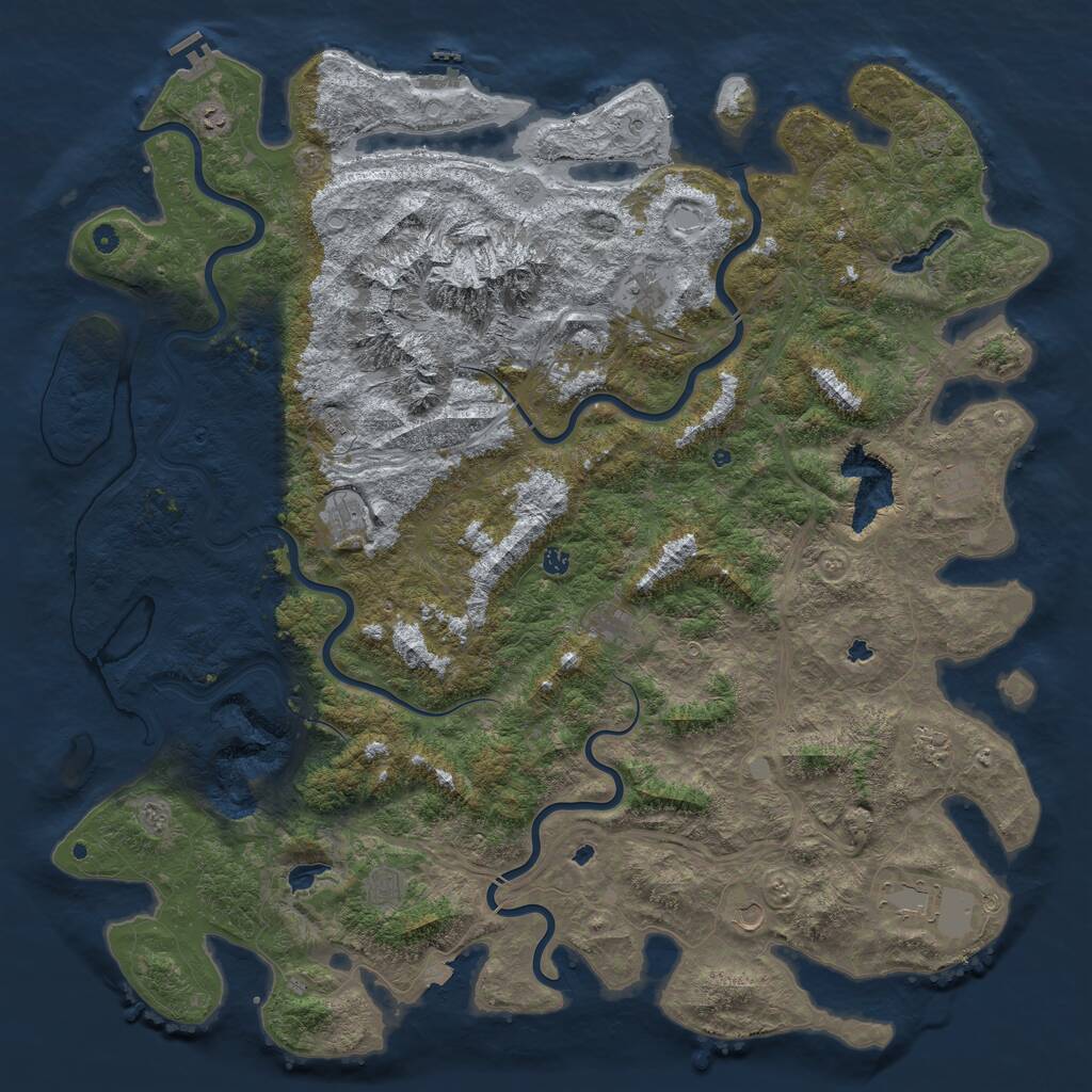 Rust Map: Procedural Map, Size: 6000, Seed: 729384521, 17 Monuments