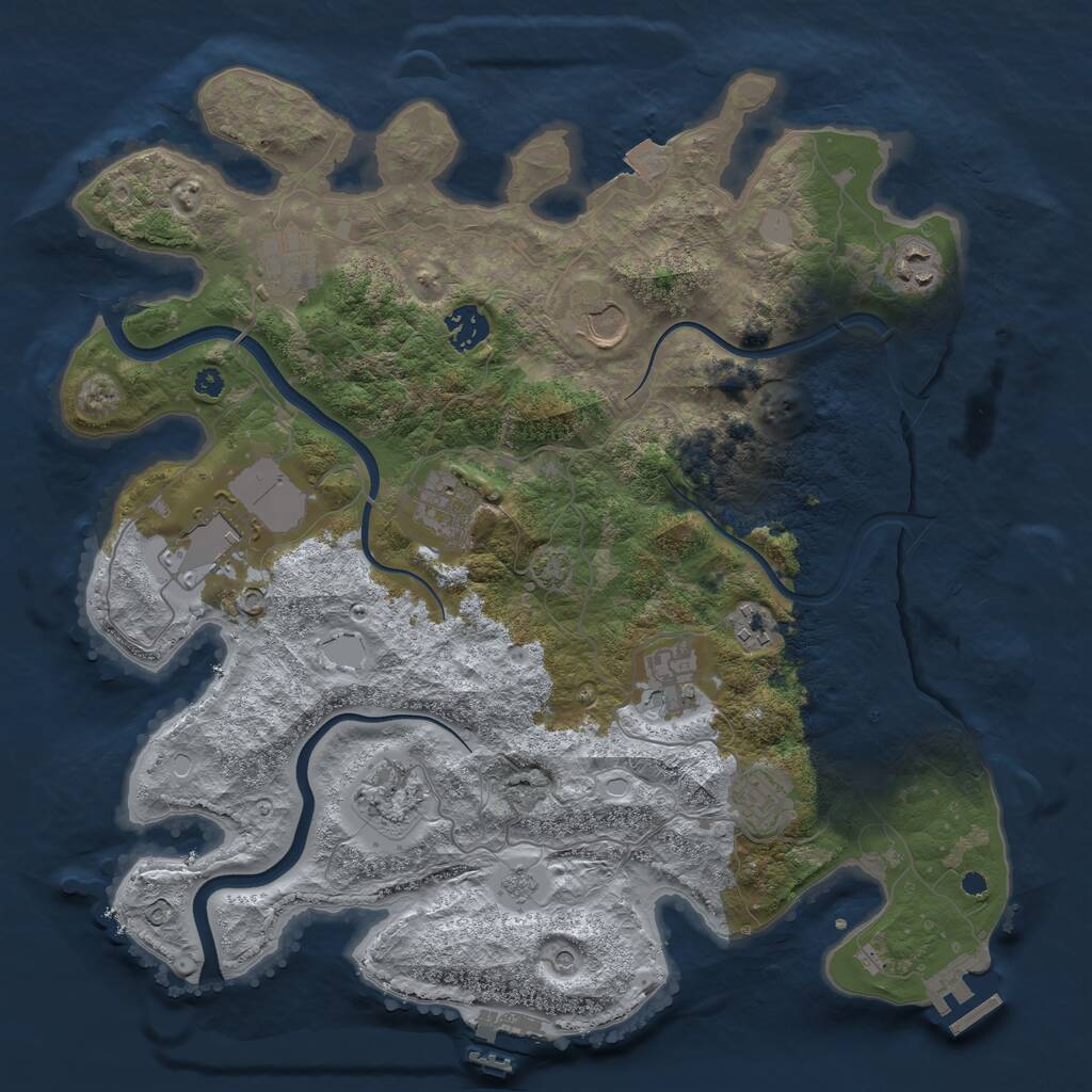 Rust Map: Procedural Map, Size: 3750, Seed: 411008324, 16 Monuments