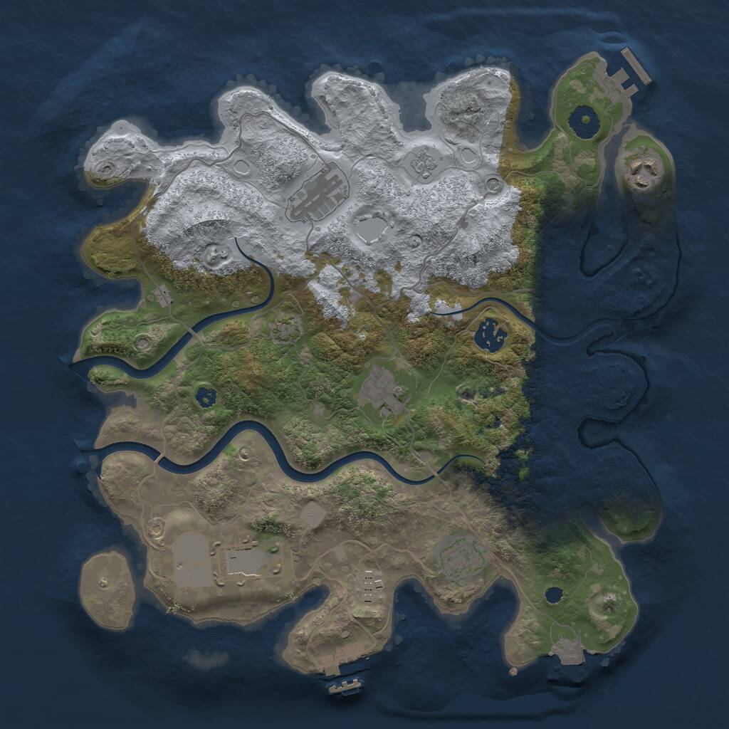Rust Map: Procedural Map, Size: 3500, Seed: 377519533, 13 Monuments
