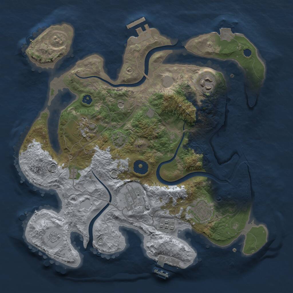 Rust Map: Procedural Map, Size: 3000, Seed: 1057721401, 11 Monuments