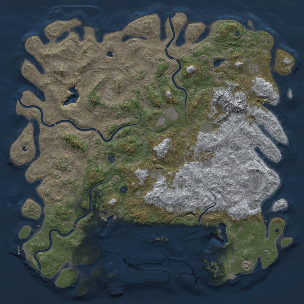 Rust Map: Procedural Map, Size: 6000, Seed: 845364884, 17 Monuments