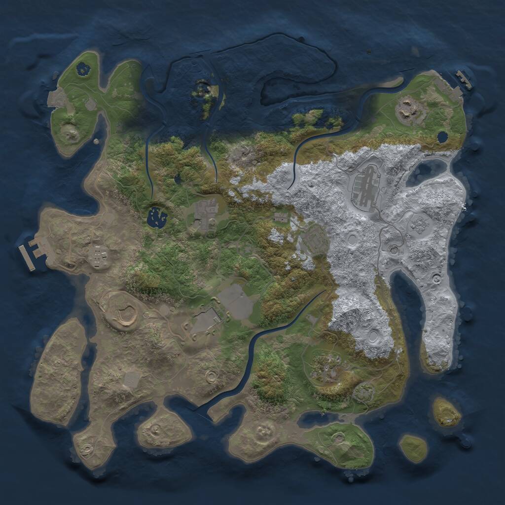 Rust Map: Procedural Map, Size: 3700, Seed: 1144317461, 15 Monuments