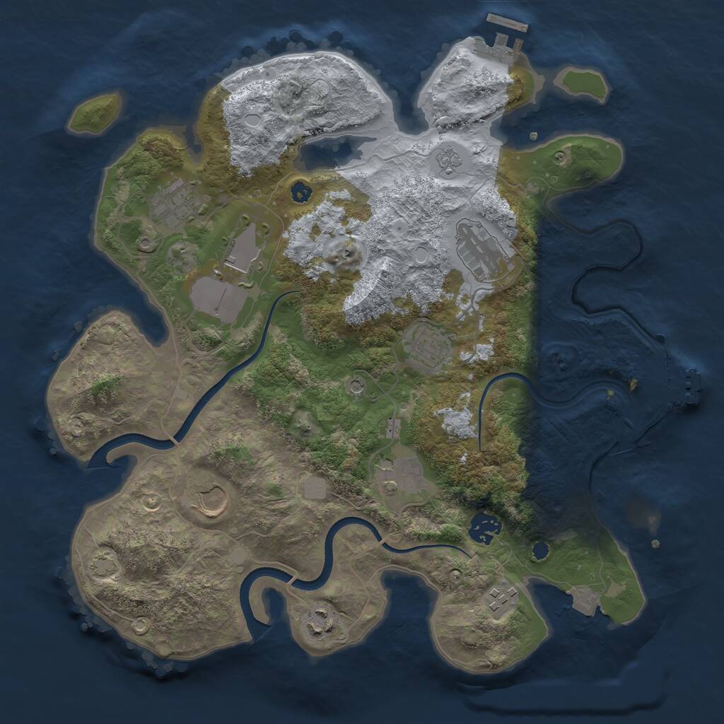 Rust Map: Procedural Map, Size: 3500, Seed: 1691151256, 15 Monuments
