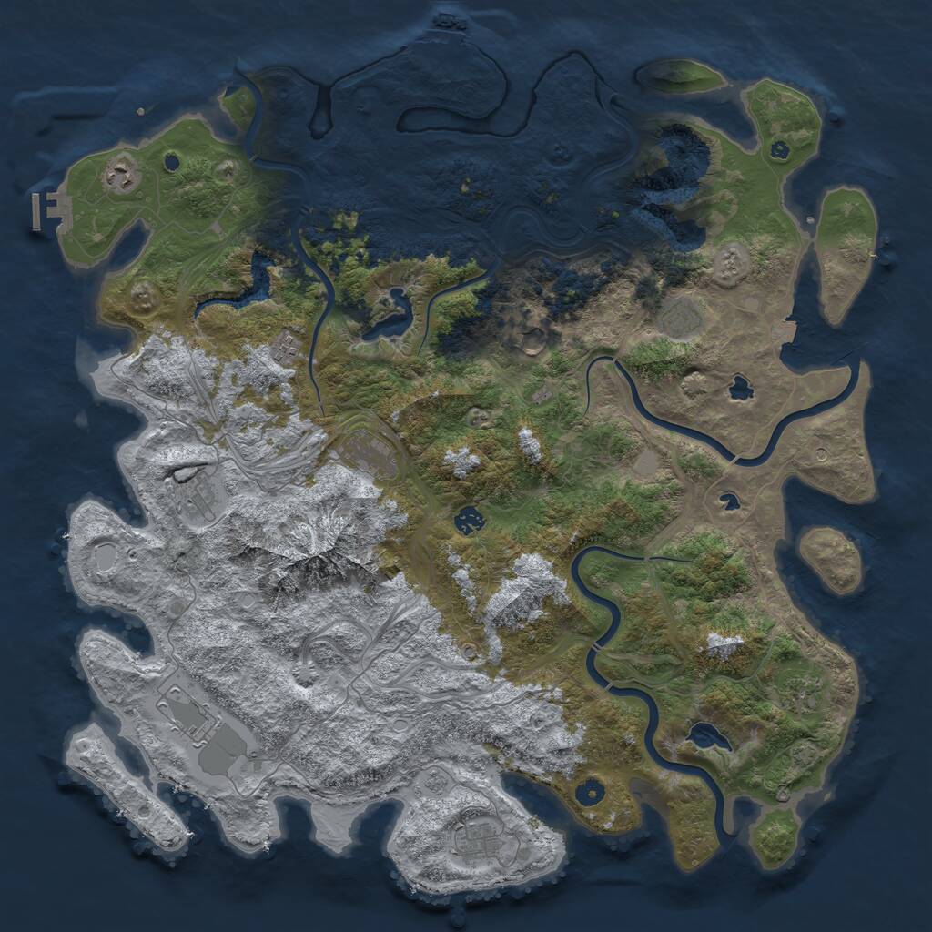 Rust Map: Procedural Map, Size: 5000, Seed: 2104925453, 16 Monuments