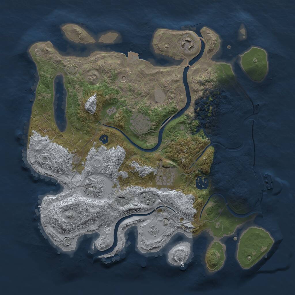 Rust Map: Procedural Map, Size: 3250, Seed: 2142187831, 11 Monuments