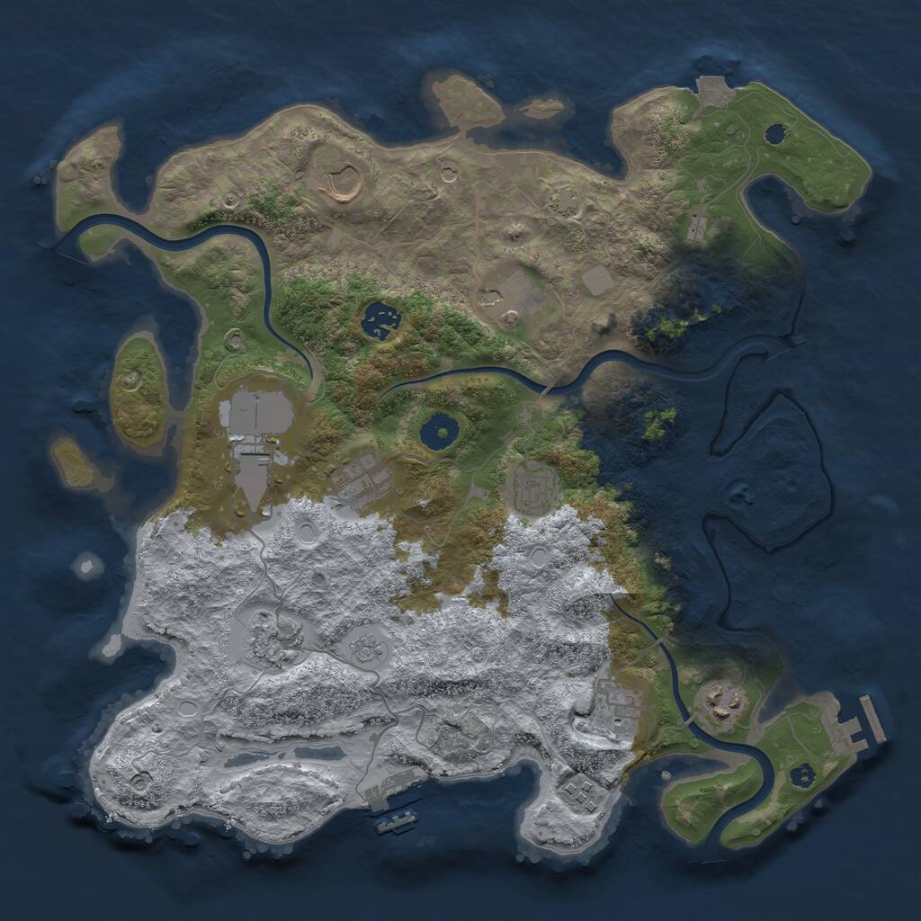 Rust Map: Procedural Map, Size: 3750, Seed: 1048897259, 16 Monuments