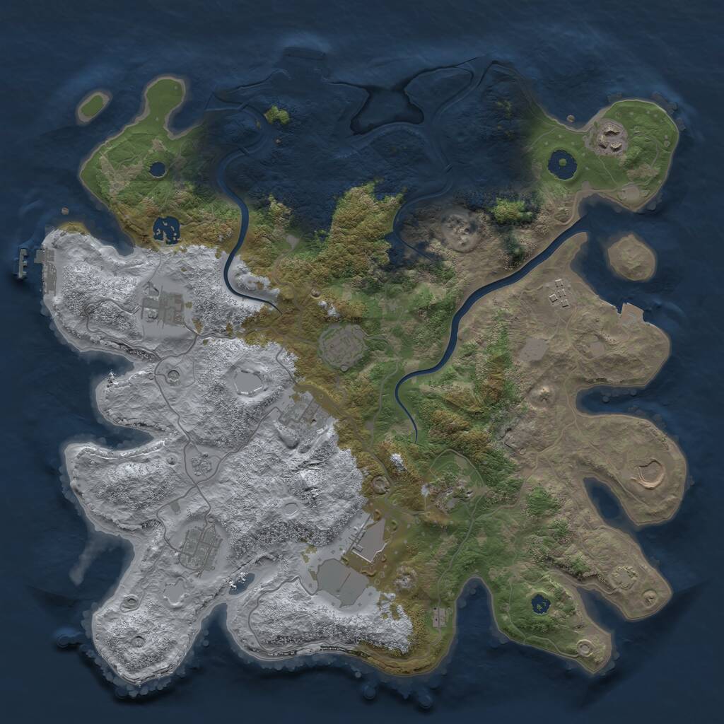 Rust Map: Procedural Map, Size: 3841, Seed: 1075161297, 16 Monuments
