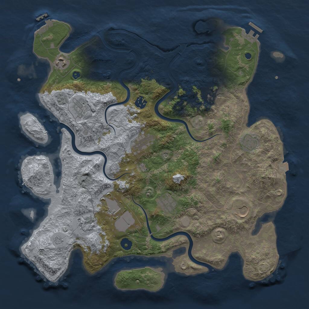 Rust Map: Procedural Map, Size: 3999, Seed: 1050117005, 17 Monuments