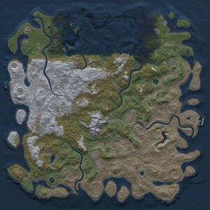 Thumbnail Rust Map: Procedural Map, Size: 6000, Seed: 1333684779, 17 Monuments