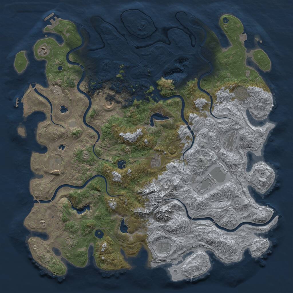 Rust Map: Procedural Map, Size: 5000, Seed: 1843369613, 17 Monuments