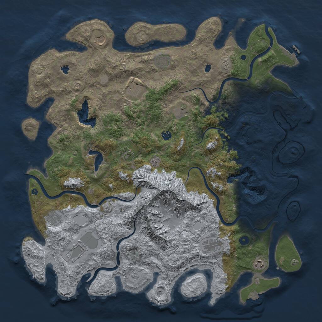 Rust Map: Procedural Map, Size: 5000, Seed: 3011, 17 Monuments