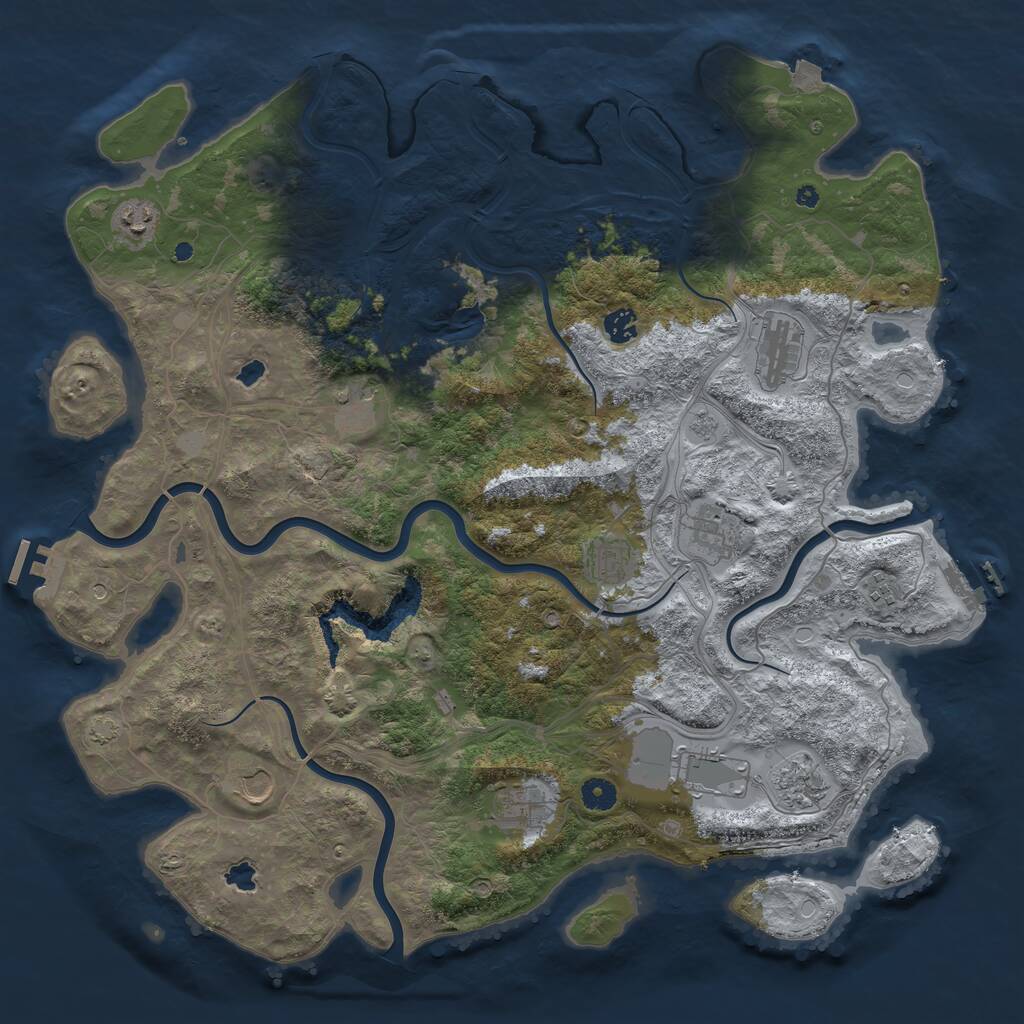 Rust Map: Procedural Map, Size: 4500, Seed: 614843886, 17 Monuments