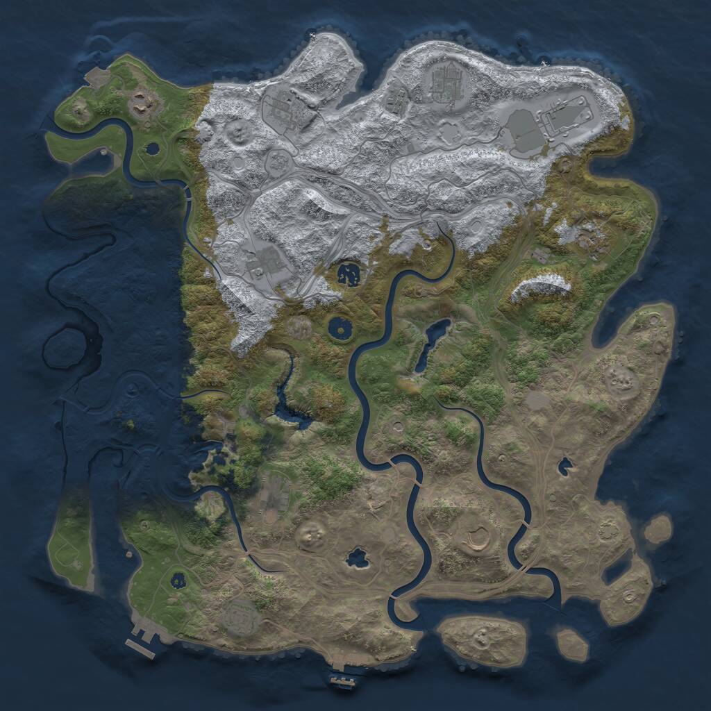 Rust Map: Procedural Map, Size: 4500, Seed: 1160779608, 17 Monuments