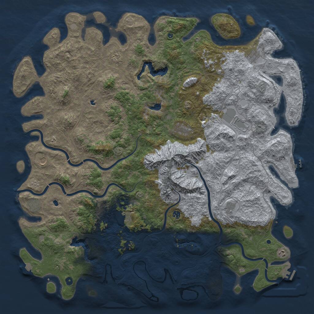 Rust Map: Procedural Map, Size: 6000, Seed: 673449055, 17 Monuments
