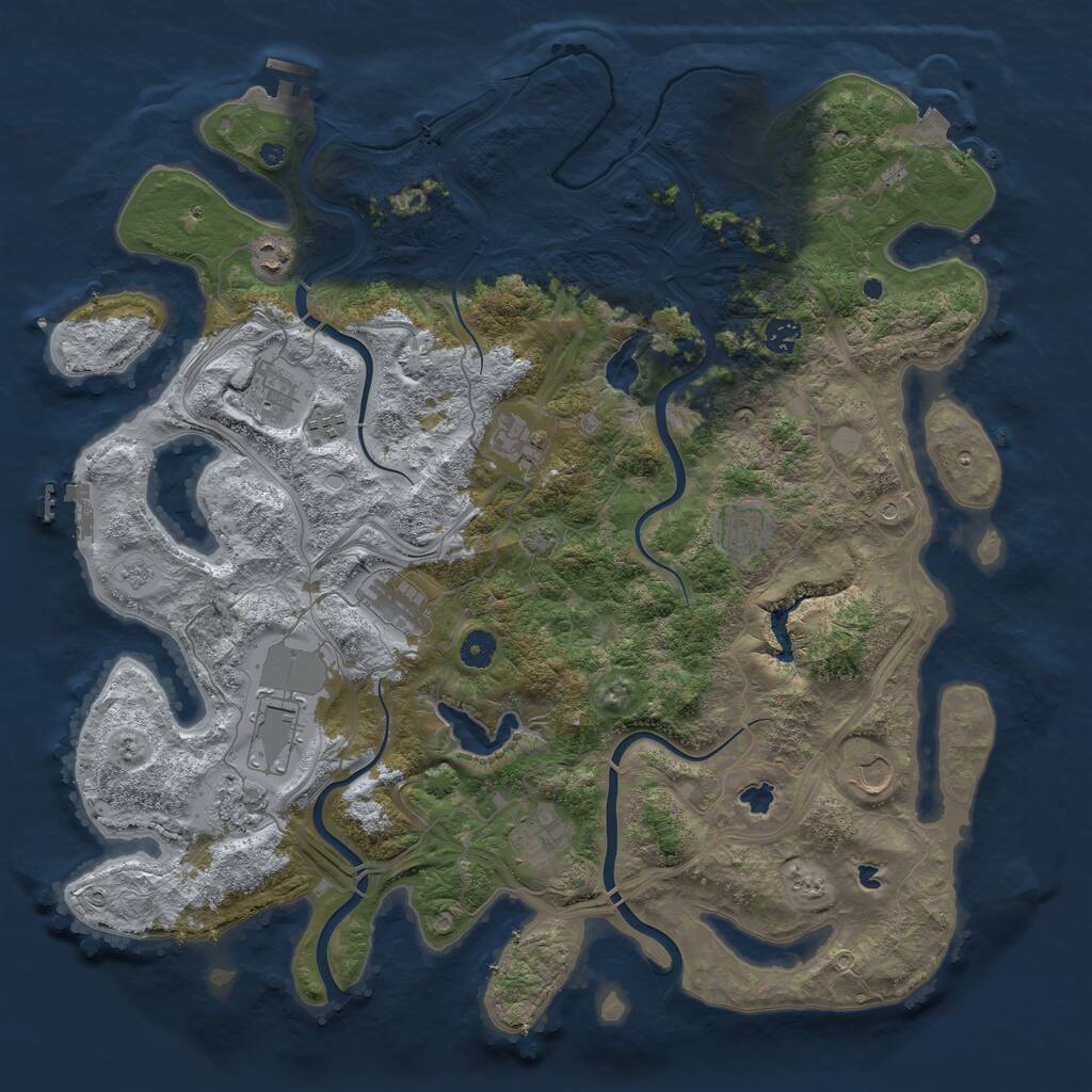 Rust Map: Procedural Map, Size: 4500, Seed: 1936878211, 17 Monuments