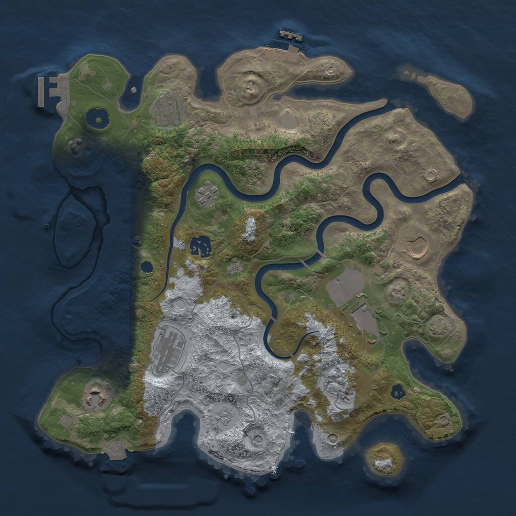 Rust Map: Procedural Map, Size: 3500, Seed: 2075349218, 14 Monuments