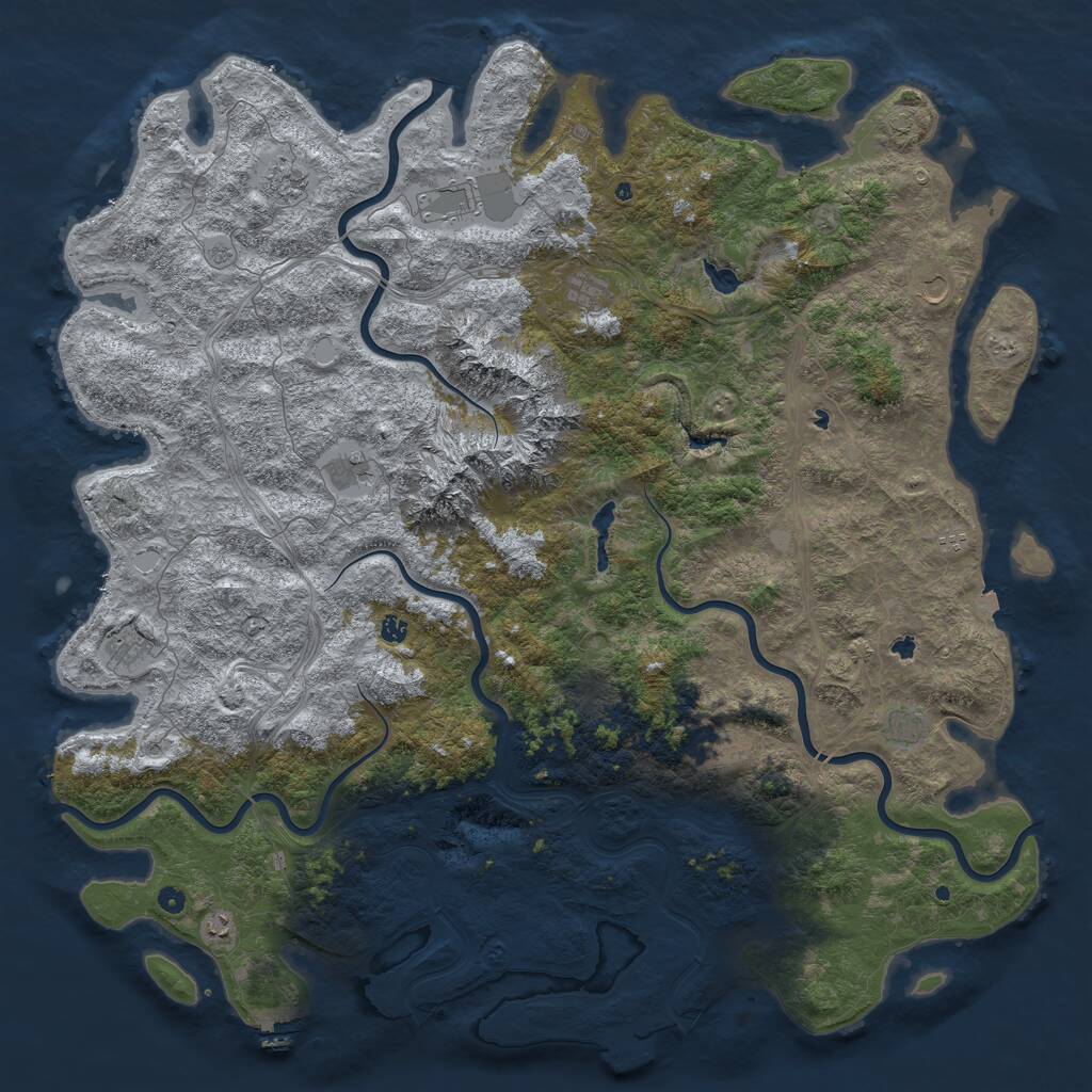 Rust Map: Procedural Map, Size: 6000, Seed: 1271253122, 17 Monuments