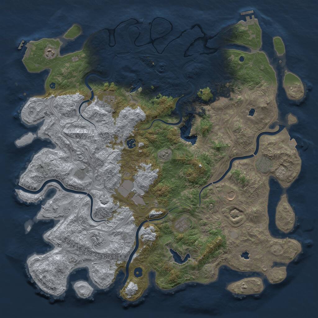Rust Map: Procedural Map, Size: 4999, Seed: 243462211, 17 Monuments
