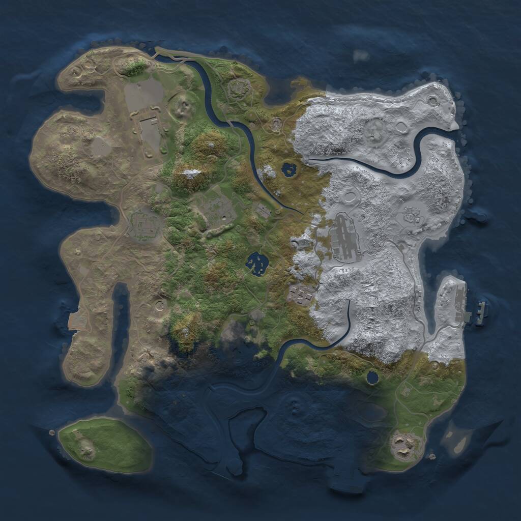 Rust Map: Procedural Map, Size: 3500, Seed: 75187043, 14 Monuments