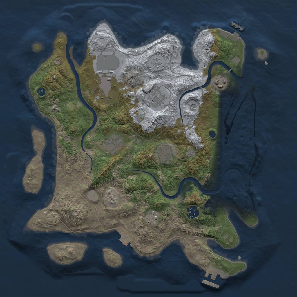 Rust Map: Procedural Map, Size: 3500, Seed: 345123423, 13 Monuments