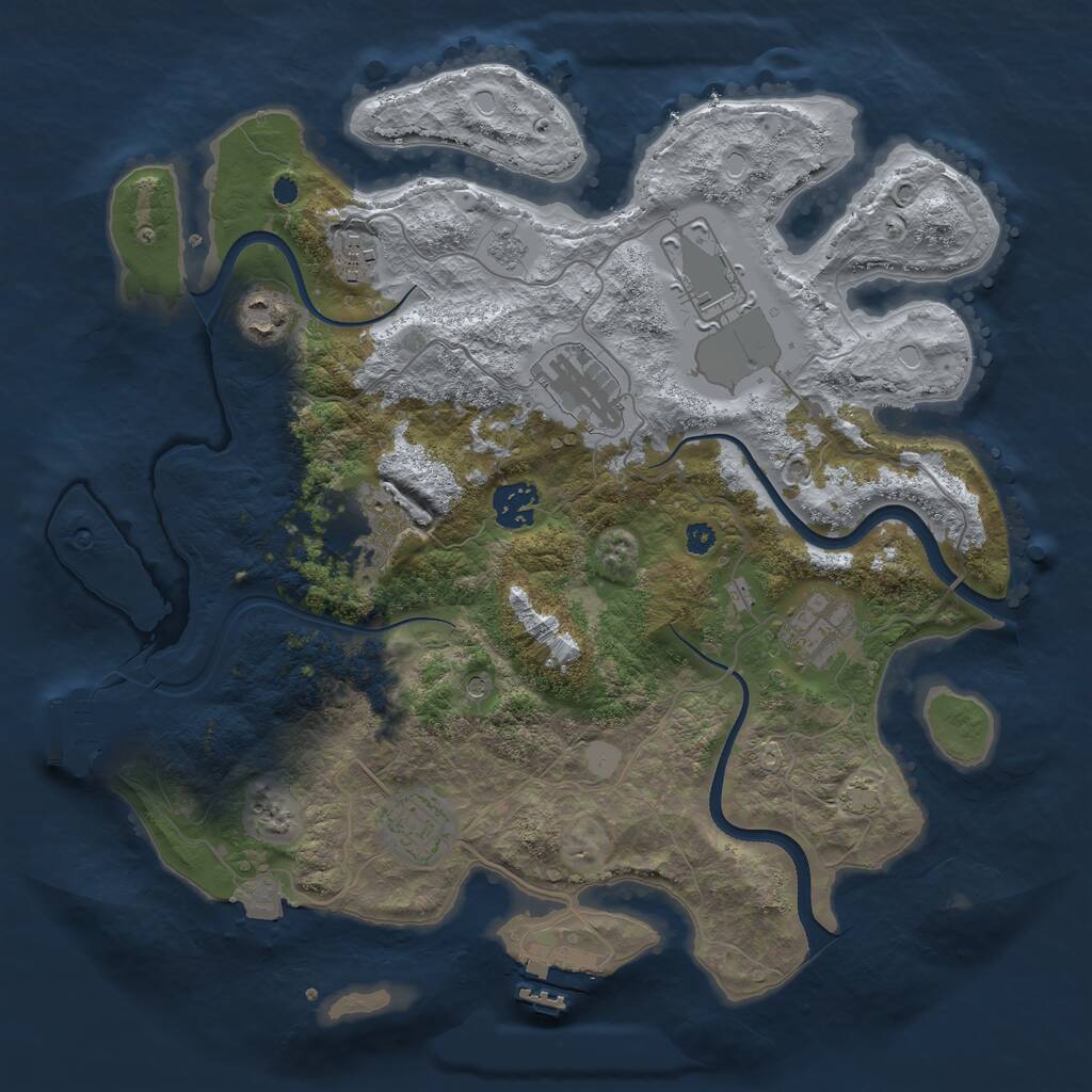 Rust Map: Procedural Map, Size: 3500, Seed: 777776665, 14 Monuments