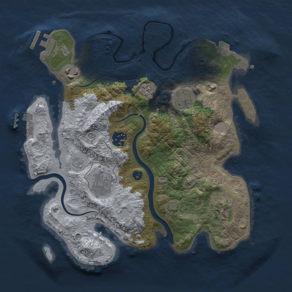 Rust Map: Procedural Map, Size: 3000, Seed: 2113244189, 12 Monuments