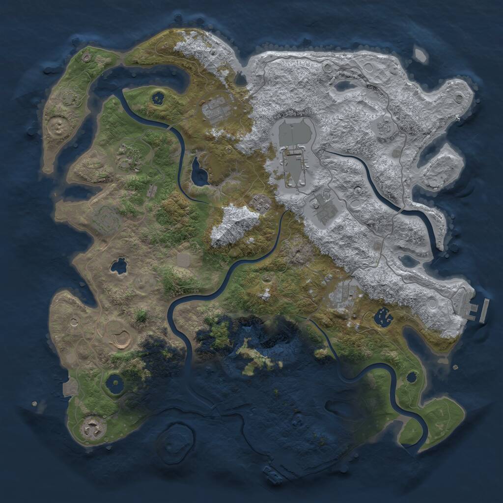 Rust Map: Procedural Map, Size: 4096, Seed: 160256539, 16 Monuments
