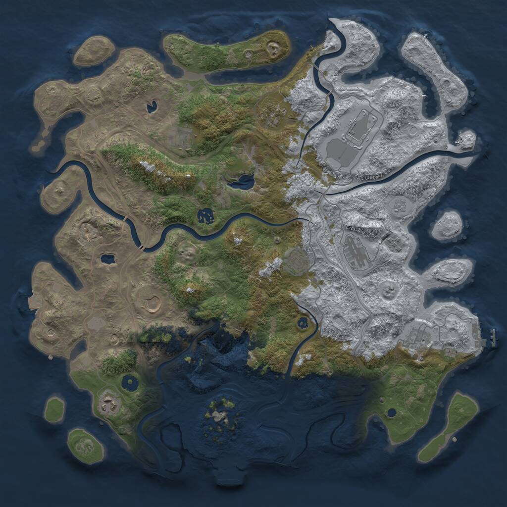 Rust Map: Procedural Map, Size: 4500, Seed: 500001, 16 Monuments