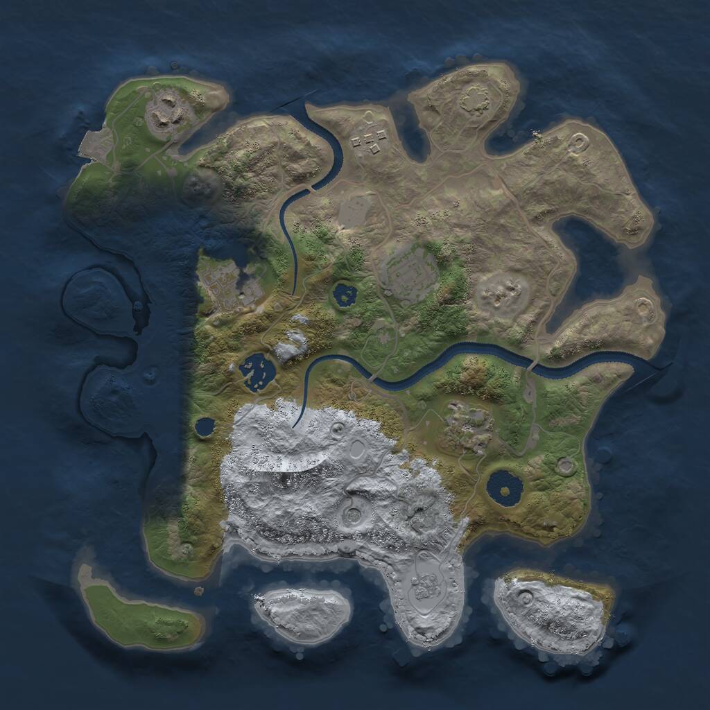 Rust Map: Procedural Map, Size: 3000, Seed: 33677, 10 Monuments