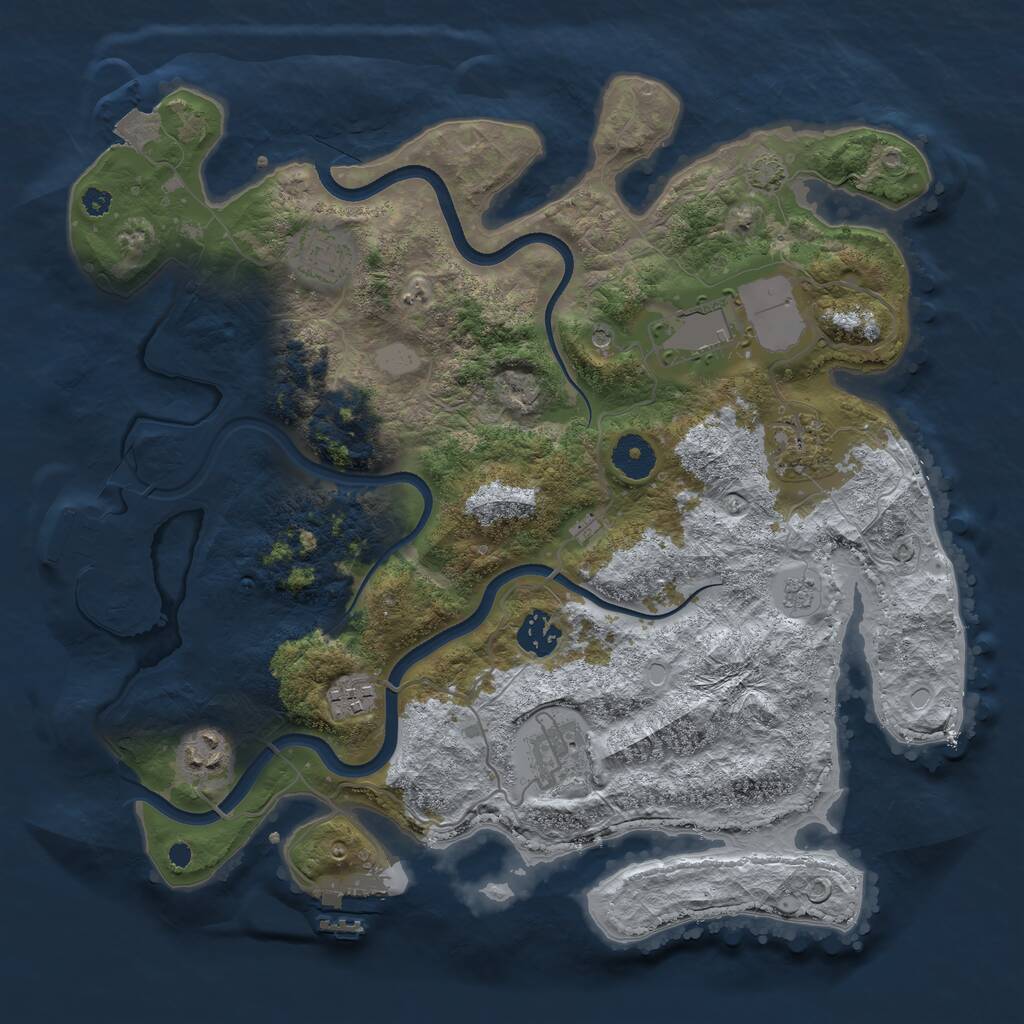 Rust Map: Procedural Map, Size: 3600, Seed: 206353, 13 Monuments