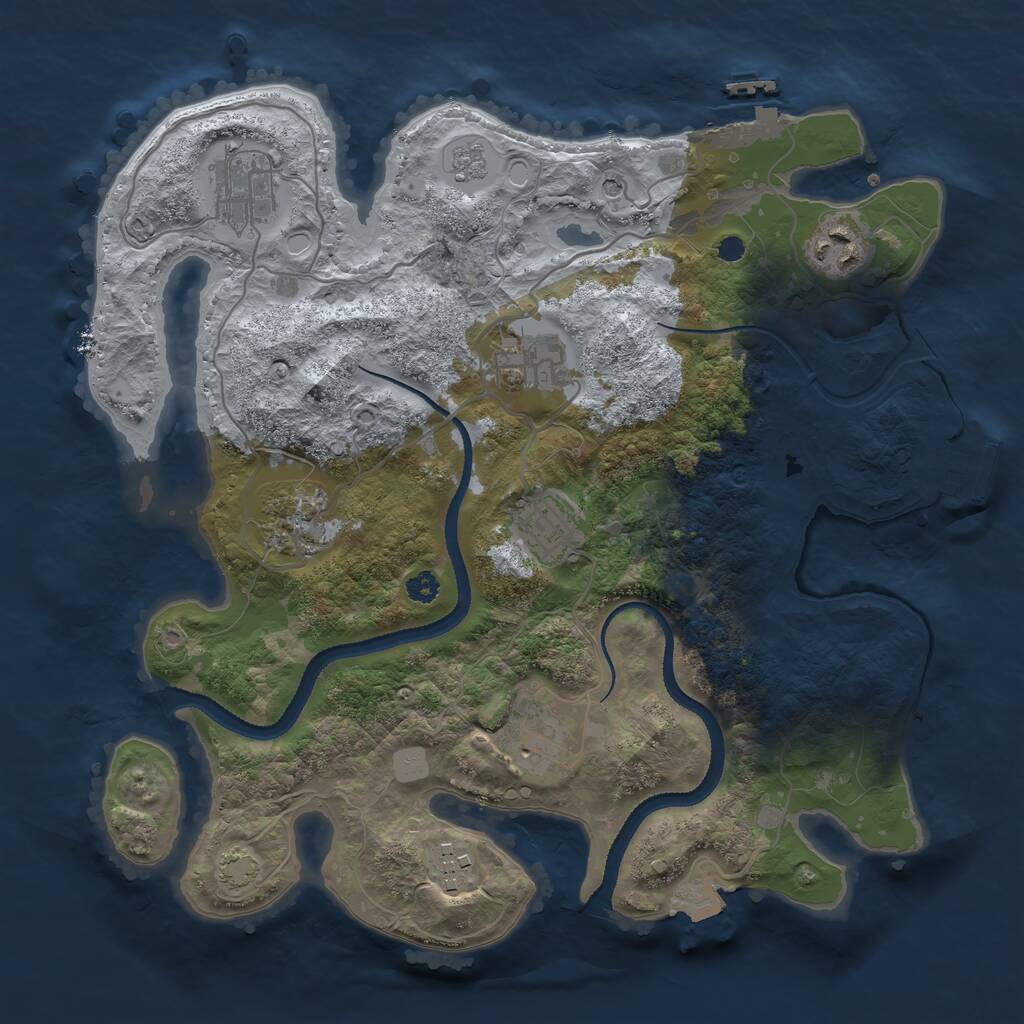 Rust Map: Procedural Map, Size: 3200, Seed: 83233, 13 Monuments