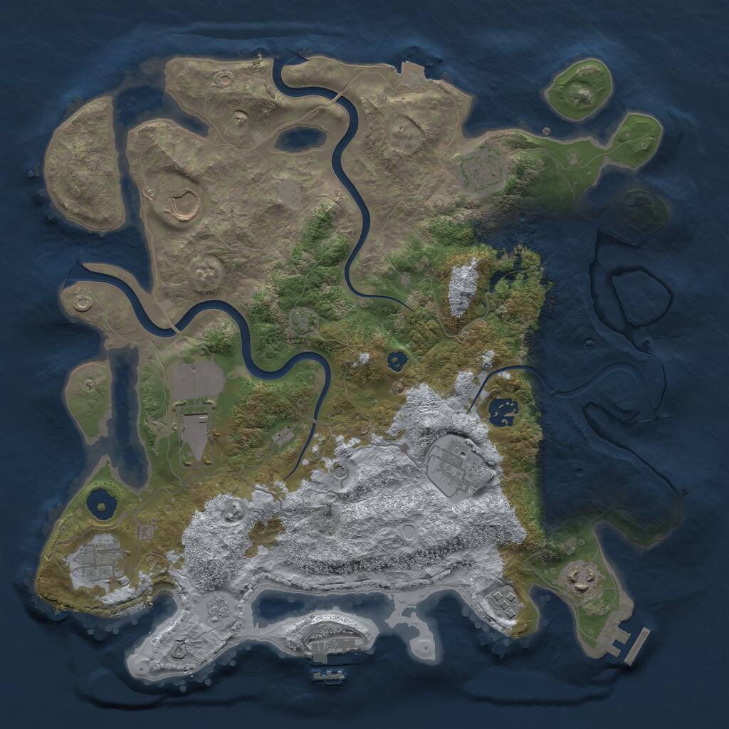 Rust Map: Procedural Map, Size: 3650, Seed: 380833235, 14 Monuments
