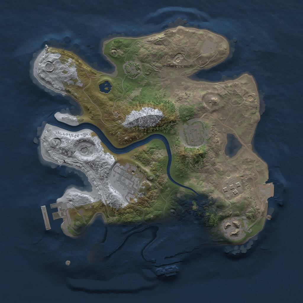 Rust Map: Procedural Map, Size: 2500, Seed: 1080951642, 9 Monuments