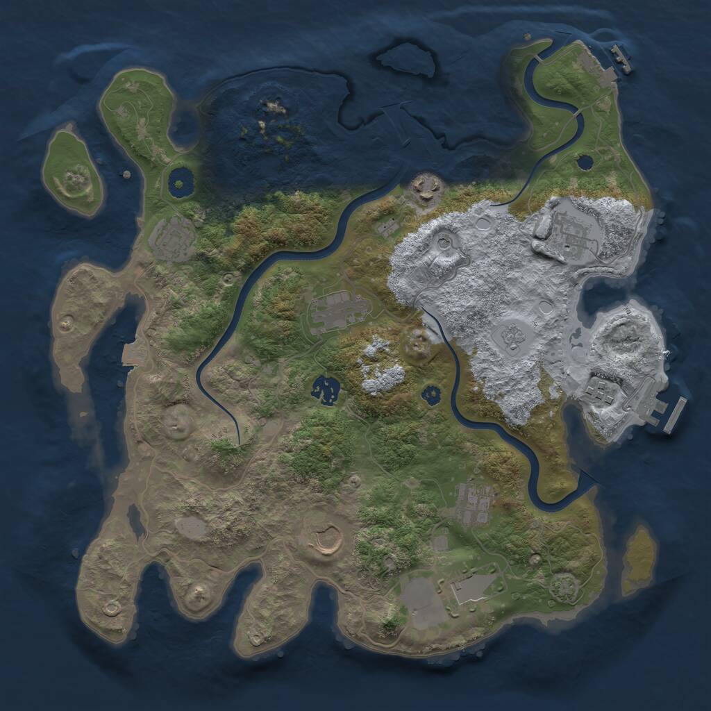 Rust Map: Procedural Map, Size: 3700, Seed: 15828281, 15 Monuments