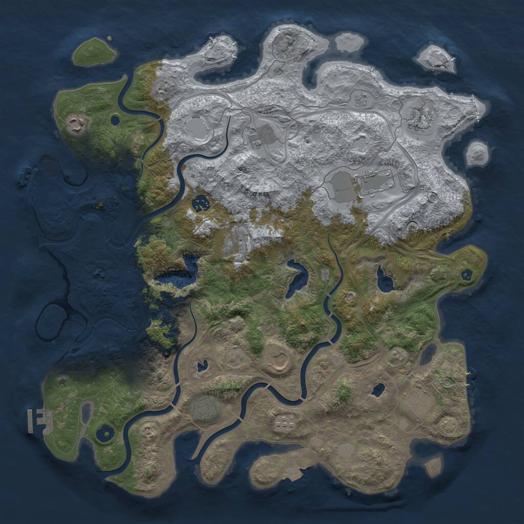 Rust Map: Procedural Map, Size: 4500, Seed: 874729, 16 Monuments