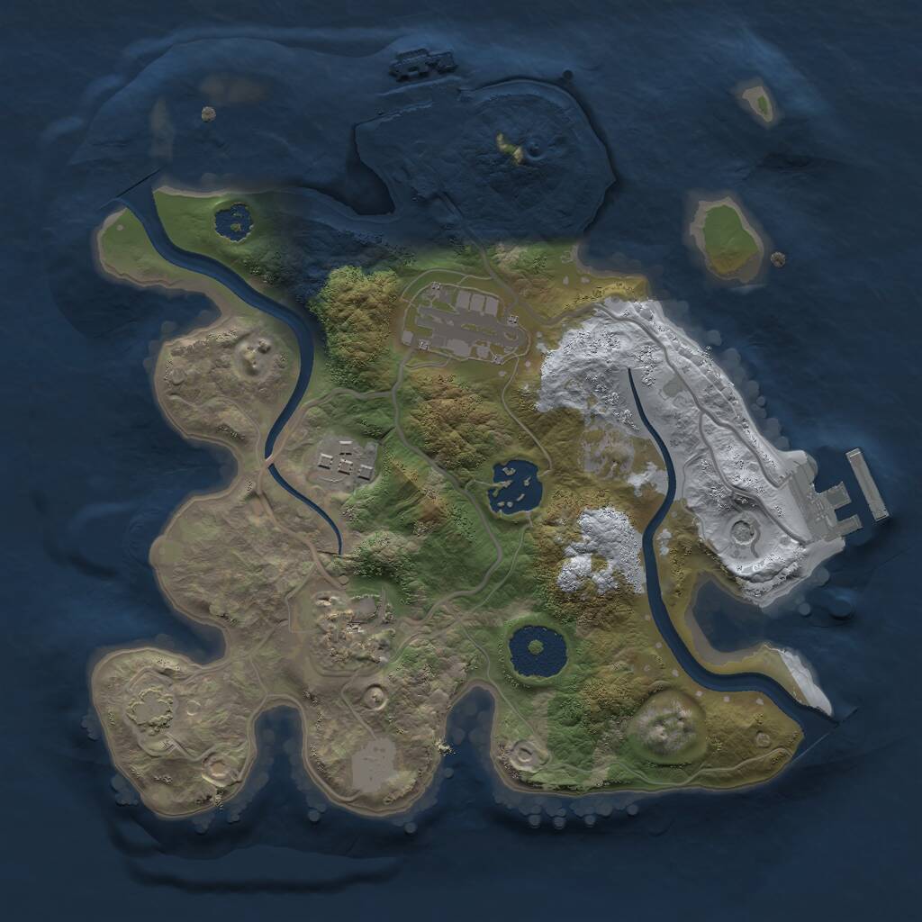 Rust Map: Procedural Map, Size: 2500, Seed: 130607775, 9 Monuments