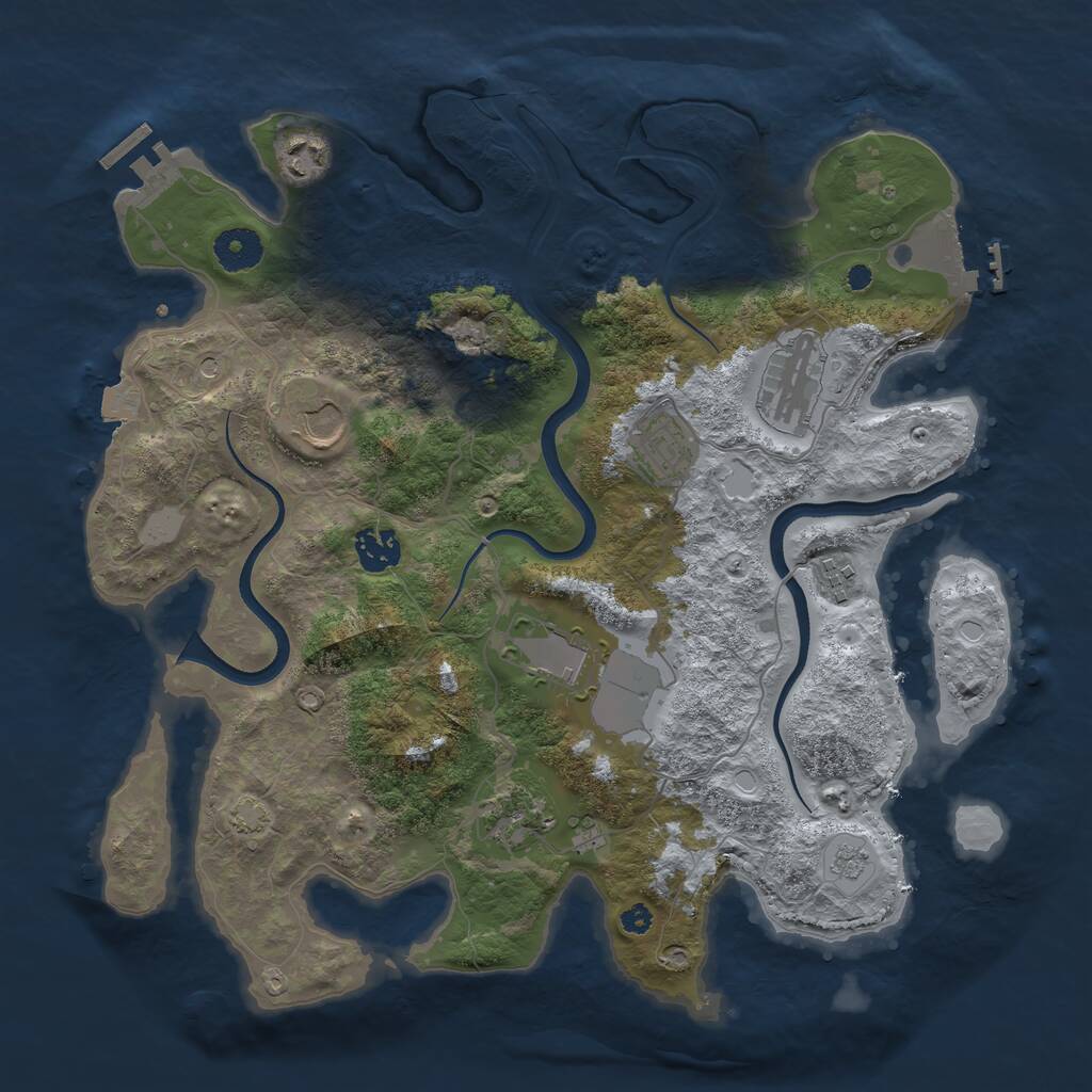 Rust Map: Procedural Map, Size: 3599, Seed: 2077087500, 14 Monuments