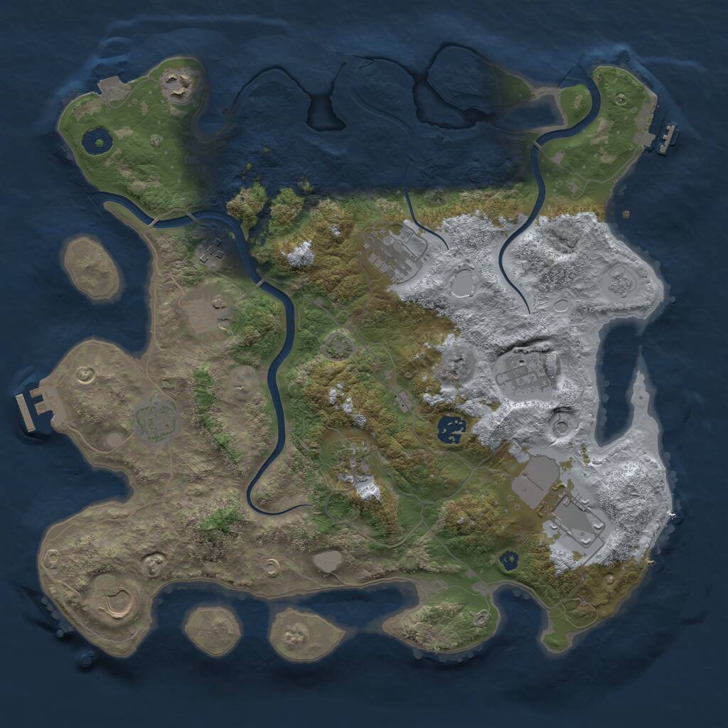 Rust Map: Procedural Map, Size: 3800, Seed: 53, 16 Monuments