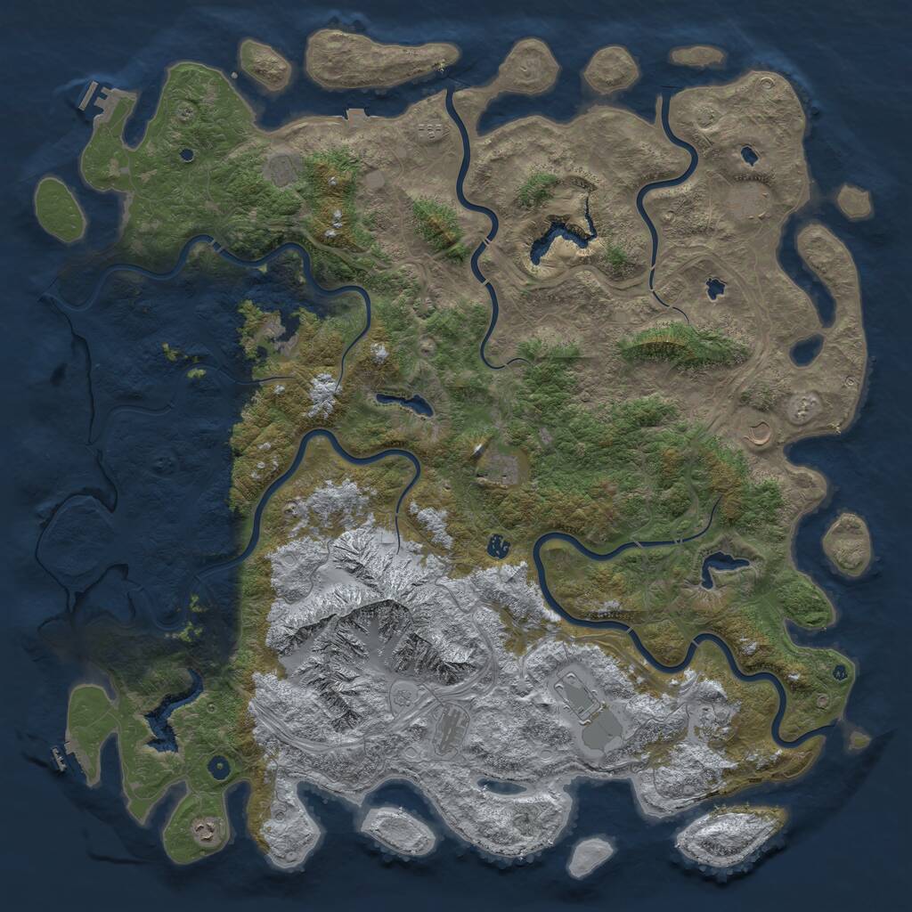 Rust Map: Procedural Map, Size: 6000, Seed: 664556453, 17 Monuments